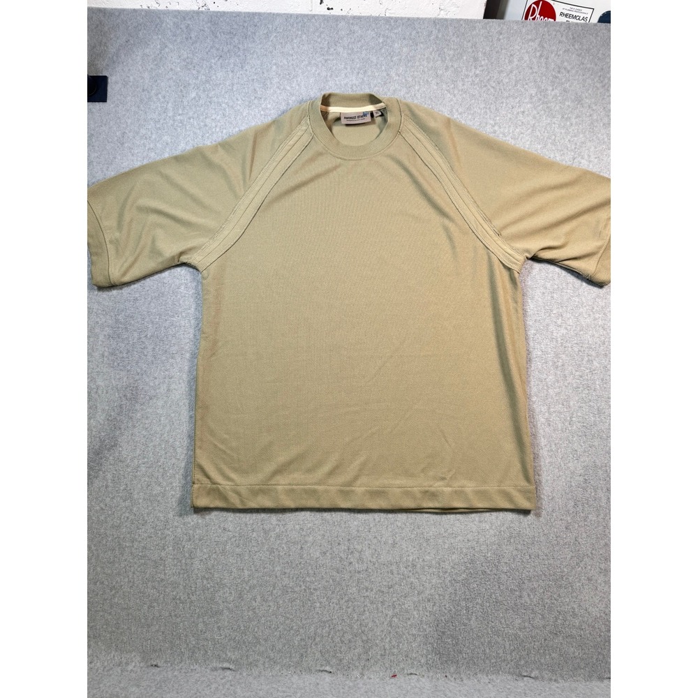 Amongst Others Mens XL Textured Knit Short Sleeve Shirt Olive Tan NYC Studio